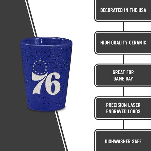 Rico Industries NBA Basketball Philadelphia 76ers Primary 2oz Ceramic Shot Glass for Fans, Laser Engraved In Team Color Single Shot Glass in Saudi Arabia
