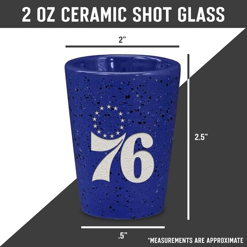 Rico Industries NBA Basketball Philadelphia 76ers Primary 2oz Ceramic Shot Glass for Fans, Laser Engraved In Team Color Single Shot Glass in Saudi Arabia