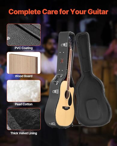 VEVOR Acoustic Guitar Hard Case, 43.31 in Gourd-Shaped Guitar Hard Case, With Lock Latch Key Handle, PVC Padding Soft Lining Water-Resistant Hard Shell Guitar Case, for 39-41 in Acoustic Guitar, Black in Saudi Arabia