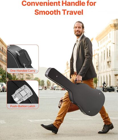 VEVOR Acoustic Guitar Hard Case, 43.31 in Gourd-Shaped Guitar Hard Case, With Lock Latch Key Handle, PVC Padding Soft Lining Water-Resistant Hard Shell Guitar Case, for 39-41 in Acoustic Guitar, Black in Saudi Arabia