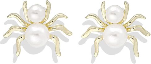 أقراط العنكبوت للنساء أبيض لؤلؤة العنكبوت الأقراط في أقراط الحيوانات الصغيرة الهدايا المجوهرات مضحكة in Kuwait