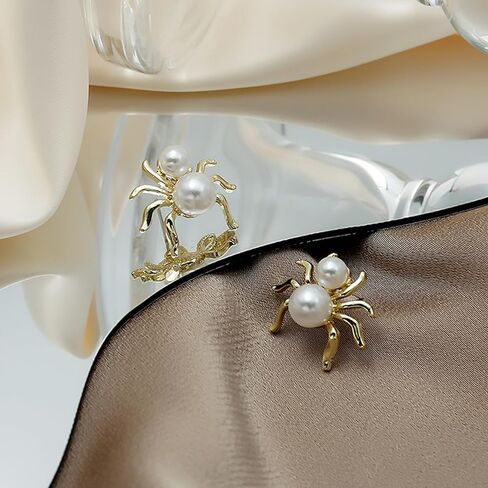 أقراط العنكبوت للنساء أبيض لؤلؤة العنكبوت الأقراط في أقراط الحيوانات الصغيرة الهدايا المجوهرات مضحكة in Kuwait