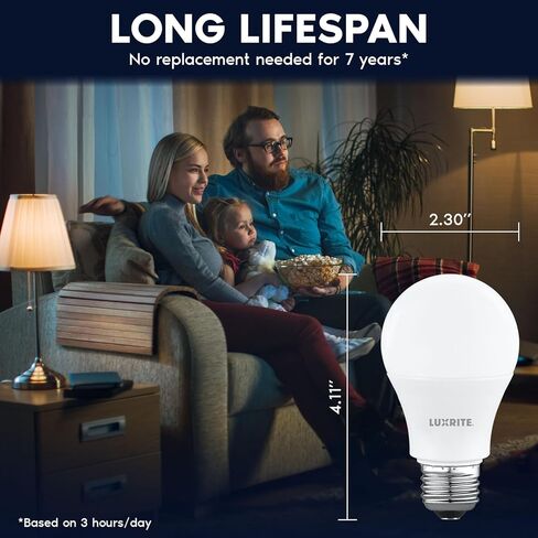 Luxrite A19 مصباح LED LED 60 واط مكافئ ، غير قابلة للوقت ، CRI80 ، 3500K أبيض طبيعي ، 800 لتر ، مصابيح مصباح LED القياسية 8W ، قاعدة E26 ، التثبيت المرفق ، مصنفة رطبة ، ETL مدرجة (8 حزمة) in Kuwait