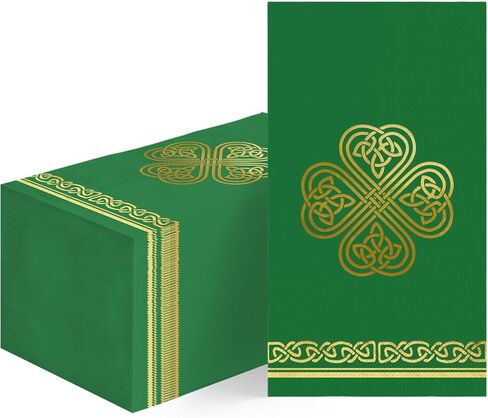 Horaldaily 100 Spring Paper Paper Decorative Guest Fadings ، Green Paper Gold Foil St. Patrick's Day Shamrock Hand Fael for Party Lunch Dinn in Kuwait