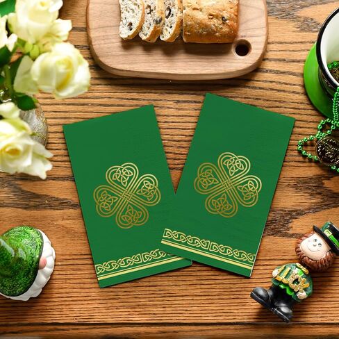Horaldaily 100 Spring Paper Paper Decorative Guest Fadings ، Green Paper Gold Foil St. Patrick's Day Shamrock Hand Fael for Party Lunch Dinn in Kuwait