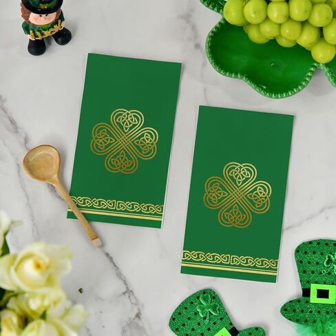 Horaldaily 100 Spring Paper Paper Decorative Guest Fadings ، Green Paper Gold Foil St. Patrick's Day Shamrock Hand Fael for Party Lunch Dinn in Kuwait