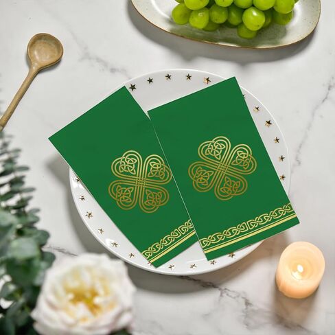 Horaldaily 100 Spring Paper Paper Decorative Guest Fadings ، Green Paper Gold Foil St. Patrick's Day Shamrock Hand Fael for Party Lunch Dinn in Kuwait