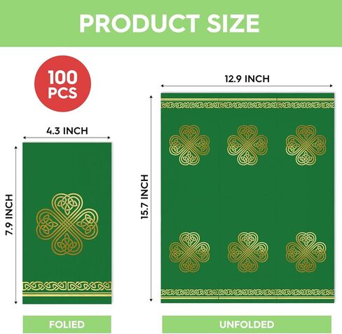 Horaldaily 100 Spring Paper Paper Decorative Guest Fadings ، Green Paper Gold Foil St. Patrick's Day Shamrock Hand Fael for Party Lunch Dinn in Kuwait