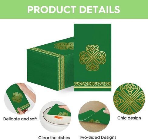 Horaldaily 100 Spring Paper Paper Decorative Guest Fadings ، Green Paper Gold Foil St. Patrick's Day Shamrock Hand Fael for Party Lunch Dinn in Kuwait