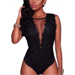 RARITYUS Women Sexy Lace Bodysuit Jumpsuit See Through Mesh Sleeveless Swimsuit Tops Skirt for Party Outfit