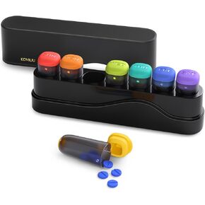 Weekly Pill Organizer 1 Time a Day, Detachable Pill Box 7 Day, Travel Pill Case, Once Daily Medication Dispenser, Week Pill Holder Container for Vitamin, Medicine, Supplement, Pillbox, Black