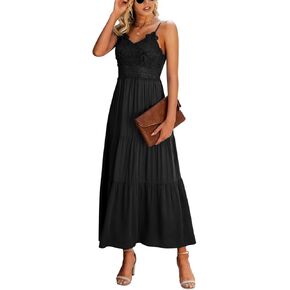Dokuritu Women's Beach Crochet Lace Maxi Dress Solid Color Summer Vacation Spaghetti Strap Long Dress 2024 in Kuwait
