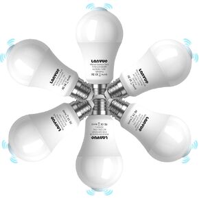Motion Sensor Light Bulb,Motion Activated Light Bulb,Motion Bulb Indoor,Motion Detector Light,Dusk to Dawn Security Light Bulb,13W Equivalent 100W,E26 Base 6000K Daylight,6 Packs (LY-A19H001)