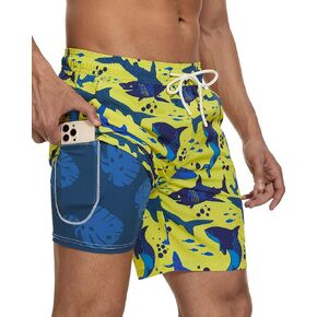 2 in 1 Mens Swim Trunks 7 Inch Quick Dry Beach Shorts with Compression Liner Bathing Suits for Men Swim Shorts