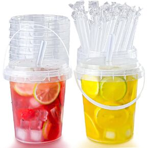 15sets disposable plastic cup with lid and straw, 34 ounce reusable and suitable for outdoor travel beverage packaging pool party supplies beach party supplies picnic supplies