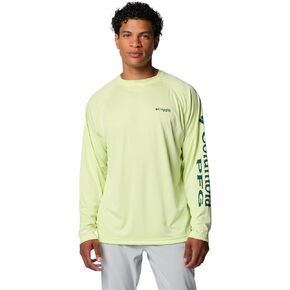 Columbia Men's Terminal Tackle Long Sleeve Shirt, Spring Yellow/Midnight Teal Logo, Large