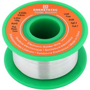 Lead-Free Solder Wire Thin 0.8mm 100g Electronics Soldering Rosin Flux Core Fine Gauge 0.032in Diameter Electrical Solder Unlead No Lead RoHS Sn99 Ag0.3 Cu0.7 Flow Well Soldering Wire