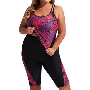Hanna Nikole Women's Plus Size Tankini Swimsuits Two Piece Bathing Suits Rash Guard Swimwear with Capris Shorts