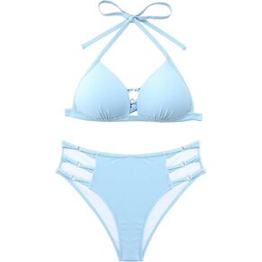 SweatyRocks Women's 2 Piece Swimsuit Cut Out Tie Back Halter Bikini Set