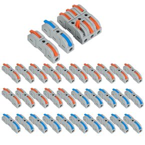 50PCS Lever Wire Connector 1 in 1 Out Compact Splicing Wire Connectors Push-in Single Wire Connectors for Quick Connect AWG 28-12, Blue & Orange