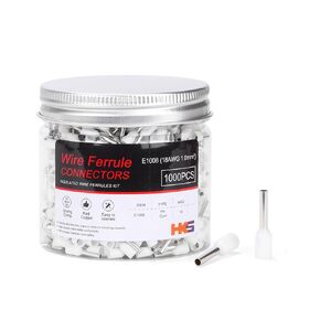 HKS 1000PCS الأسلاك الموصلات - AWG18-1.0mm² برميل النحاس أطراف الحبل المعزول الطرفي المعزول للأسلاك الجذب الكهربائي E1008 الأبيض