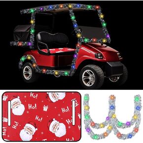 2 Pcs Christmas Golf Cart Decorations Christmas Golf Cart Seat Covers Silver Tinsel Garland with LED Lights Golf Cart Accessories Christmas for Christmas Tree Golf Cart Decorations