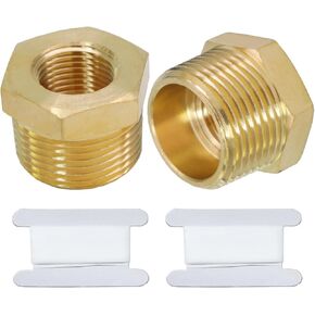 2Pcs Brass Bushing 3/4 to 1/2 NPT Reducer, Brass Reducer 3/4" NPT Male to 1/2" NPT Female Pipe Fitting for Hose Tube