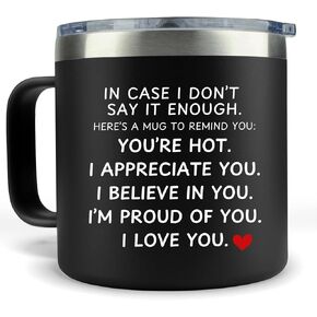 KLUBI Valentines Day Gifts for Husband or Wife - In Case I Don't Say It Enough Cup 14oz Black Couples Mug Romantic Gift for Him Coffee Cup for Boyfriend Anniversary Gift for Men Husband Birthday Gift