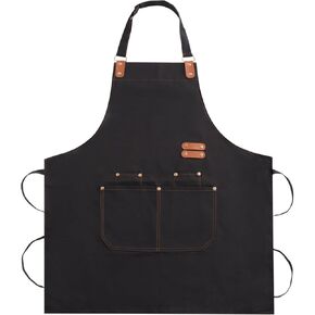 Apron for Men, Chef Apron with Adjustable Neck Strap, Heavy Duty Apron for Men with Pockets, Apron for Cooking, Baking, Gardening, Woodwork, Hair Stylist, BBQ