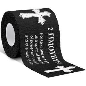 Zeyune 1 Pcs Christian Athletic Tape 2in x 23ft Cotton Zinc Oxide Wrist Tape Religious Bible Verse Sports Tape for First Aid Injury Wrap, Trainers, Bats, Tennis, Gymnastics (Black)
