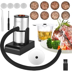 Portable Smoking Gun Cocktail Smoker, Drink Smoker Handheld Smoker Infuser for Meat Salmon Cocktail Cheese with 8 Flavors Wood Chips Christmas Gift For Men Father Husband(Round)