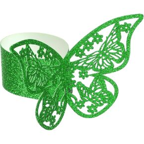 uxcell 100Pcs Butterfly Paper Napkin Rings, 3D Laser Cut Cutout Frosted Paper Napkin Holder for Weddings Party Serviette Table Decoration Restaurant (Green)