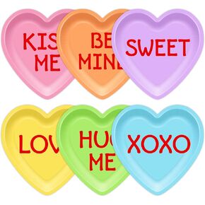 60 Pcs Valentine's Day Paper Plates 9 Inch Conversation Hearts Disposable Plates Sweetheart Shaped Valentine's Dinnerware Set for Anniversary Wedding Decor Party Supplies