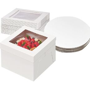 YYaaloa 10x10x8 Cake Boxes with Boards Sets 10 Inch with Window Clear Bakery Dessert Box Square White Disposable Bakery Box for Cakes Pastries Chocolates Cookies Pie Birthday Party Wedding (6)
