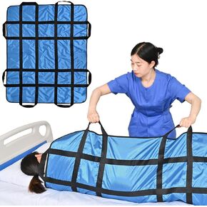 Positioning Bed Pad with Handles 48" X 40"Elderly Lifting Devices Transfer Board Slide Sheet Patient Transfer Board Draw Sheets Sling Transfer Belt with Handles Waterproof Reusable Washable Blue