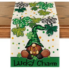 Artoid Mode Gnome Lucky Charm Shamrocks St. Patrick's Day Table Runner, Seasonal Kitchen Dining Table Decoration for Home Party Decor 13x60 Inch