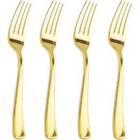 Liacere 200pcs Gold Plastic Forks - Heavyweight Plastic Forks - 7.4 Inch Heavy Duty Plastic Forks - Gold Plastic Silverware Perfect For Parties & Weddings & Restaurants & New Year And Daily Using