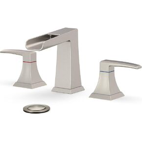 Bathroom Faucets for Sink 3 Holes, Brushed Nickel Bathroom Faucet, 8inch Widespread & Waterfall Bathroom Faucet with Stainless Steel Pop Up Drain and cUPC Lead-Free Hose -(Brushed Nickel)