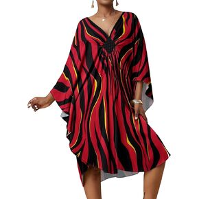 Bsubseach Short Kaftan Dresses for Women 2025 Plus Size Swimsuit Cover Up V Neck Caftan Beach Dress Loungewear