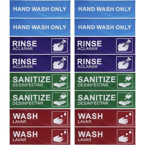 16PCS Waterproof Sticker Signs 3 Compartment Sink Wash Rinse Sanitize Sink Labels 2.6 x 8.9 in for Restaurant Sinks Food Trucks Commercial Kitchens
