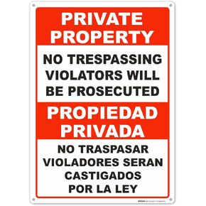 Brimar - 10" x 14" - Bilingual Violators Prosecuted No Trespassing Sign - .040″ Rust-Free Aluminum - High Visibility - Easy Installation