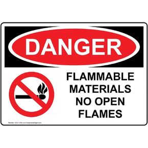 ComplianceSigns.com DANGER Flammable Materials No Open Flames OSHA Safety Sign, 14x10 in. Magnetic for Hazmat