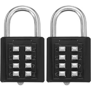 MECCANIXITY Combination Padlock, 8-Digit Push Button Padlock 4-Position Locking Mechanism Security Combination Lock for Locker Gym Sports Locker Cabinet Toolbox (Black, Pack of 2)