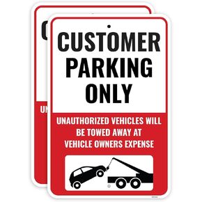 2PC Customer Parking Sign, 18 x 12 Inches - Aluminum - Customer Parking Only Sign for Business
