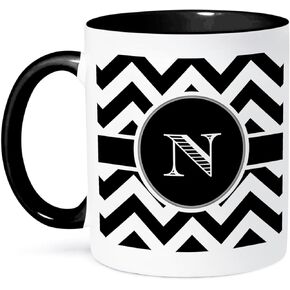 3dRose Black And White Chevron Monogram Initial N Mug, 1 Count (Pack of 1)