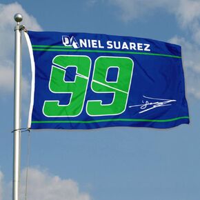 Autographed Checkered Racing Flag Daniel Suarez #99 Flag Banner 3x5Feet for Car Fans with Brass Grommets