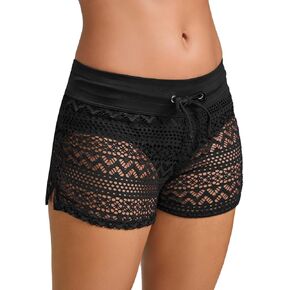 Women's Lace Swim Shorts Drawstring Bathing Suit Shorts Board Shorts Bottoms Hollow Swimsuit Boy Shorts