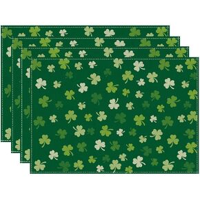 St. Patrick's Day Green Shamrock Placemats Set of 4 Table Mats 12 x 18 Inch Party Home Dining Decor Table Decorations