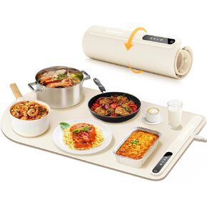 Electric Food Warming Mat for Heating - Portable Foldable Silicone Warming Tray for Party Travel Kitchen Cooking Heating Mat for Food 3 Temperature Settings(Beige)