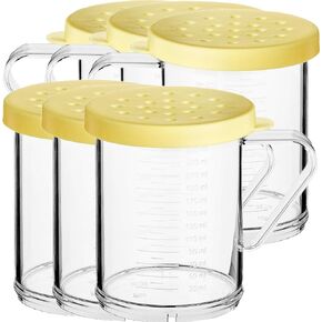 10 Oz Parmesan Cheese Shaker with 4 mm Hole Diameter Lid, Polycarbonate Spice Shaker For Coarse Seasonings seasoning shaker Dredge, sugar dispenser, large salt and pepper shakers (6, Yellow 4mm)